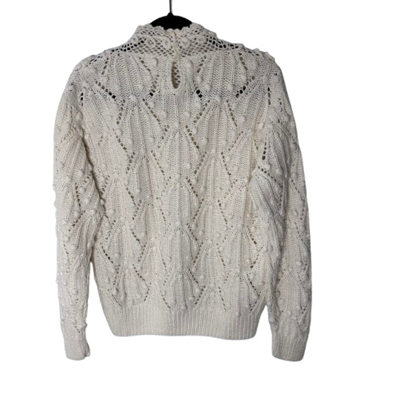 Vtg Dividends Sweater Sz L Ivory Crochet Mock Long Sleeve Cottagecore Grandma 90 - Picture 2 of 10